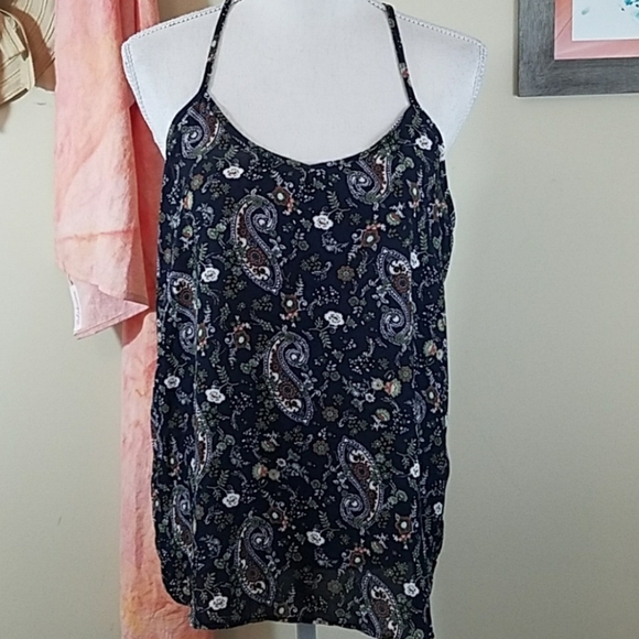 Paper Crane Tops - Paper Crane Large Flowy Navy Blue Paisley Blouse